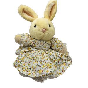 Vintage Yellow Bunny‎ Stuffed Animal Floral Dress With Lace No Tag